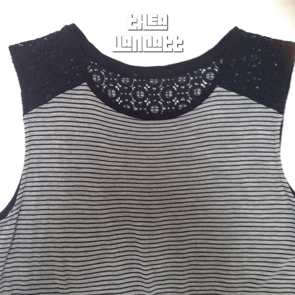 Black Lace And Sassy Stripes Sleeveless Flowy Top! - Picture 4 of 5